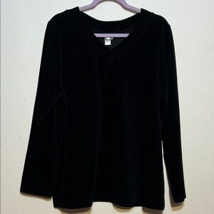 CJ Banks Black Velvet Ribbed Top Size 1X
